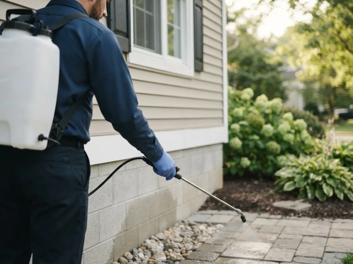 Pest control technician inspecting a home in Pandora, OH
